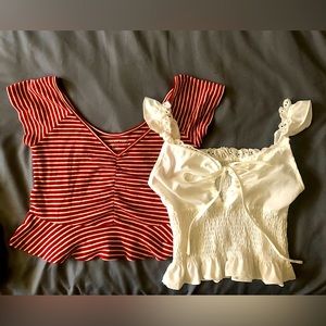 Bundle of 2 crop tops - red stripe & white